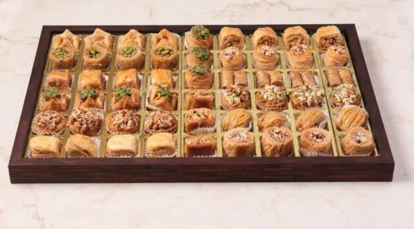 Ligneous Tray Hamper Mediterranean Baklava Sweets